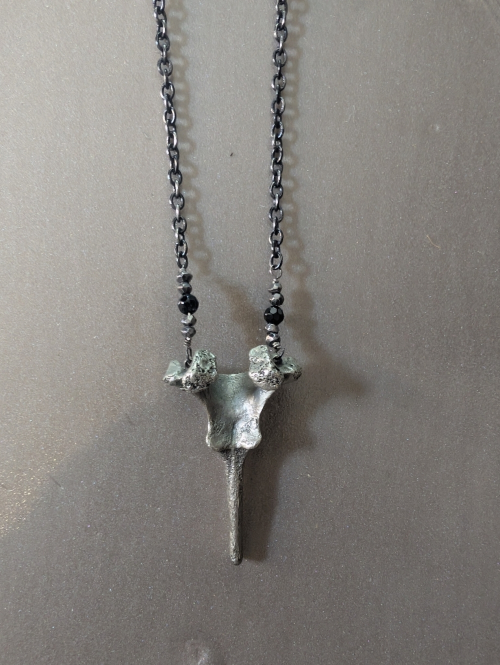 Handcrafted Black and Silver Vertebra Pendant Necklace